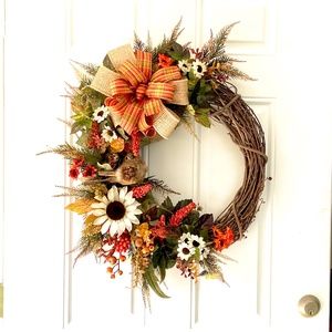 Rustic Fall Grapevine Wreath For Front Door